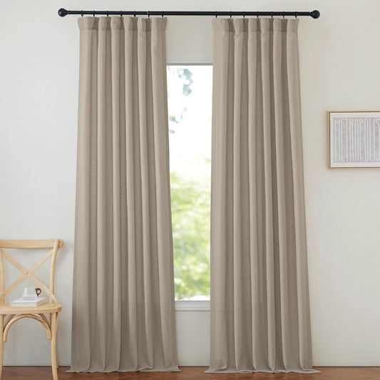 NICETOWN Taupe Thick Linen Curtains 96 Inches Long, Pinch Pleated Flax Linen Curtains Privacy Added Window Treatments with Light Filtering Drapes for Bedroom/Living Room, W50 X L96, 2 Panels  NICETOWN Taupe W50 X L90 