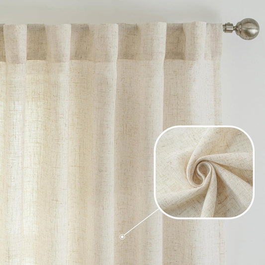 Driftaway Natural Linen Curtains 90 Inches Long for Living Room Semi Sheer 2 Panels Farmhouse Real Flax 3 Inch Rod Pocket Back Tab Boho Rustic Light Filtering Window Drapes for Bedroom Privacy Assured  DriftAway Light Linen 52"X90" 
