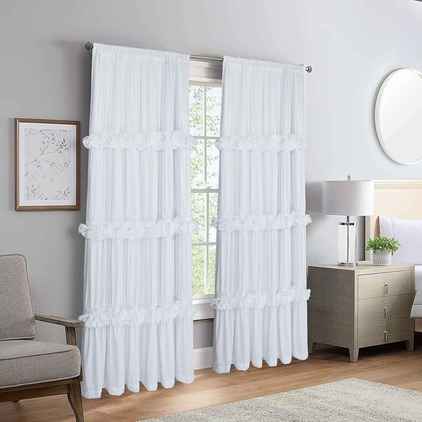 Homechoice Decor Thermal Insulated Blackout Window Curtains, 54" W X 84" L X 2 Panels, Boho Ruched Window Treatments with 3 Rows of Butterfly Flowers, Rustic Rod Pocket Drapes for Room, White (LQ-30)  Homechoice Decor   