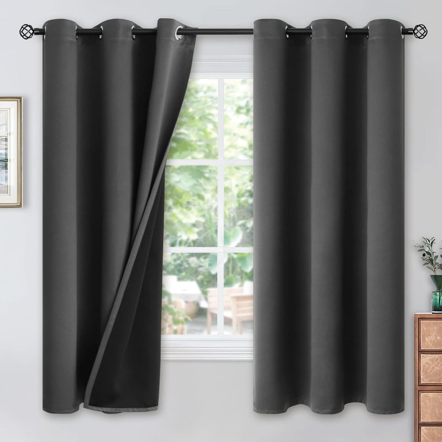 Youngstex Black 100% Blackout Curtains 63 Inches for Bedroom Thermal Insulated Total Room Darkening Curtains for Living Room Window with Black Back Grommet, 2 Panels, 42 X 63 Inch  YoungsTex Dark Grey 42W X 63L 