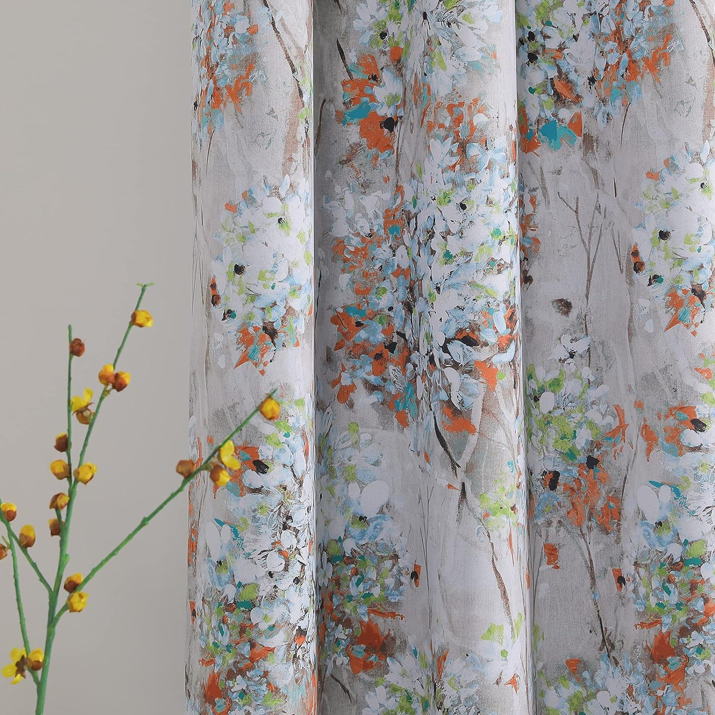 MYSKY HOME Floral Blackout Curtains 84 Inches Long 2 Panels Pink and Blue Floral Thermal Insulated Ink Vintage Flower Printed Window Grommet for Bedroom Living Room  MYSKYTEX B-Green  Orange 52''W X 72''L 