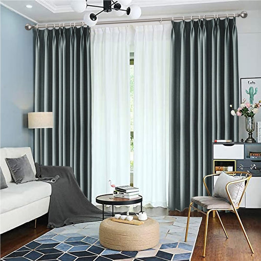 IYUEGO Pinch Pleat Solid Thermal Insulated 95% Greyout Patio Door Curtain Panel Drape for Traverse Rod and Track, Grey 52" W X 96" L (One Panel)  I Love Curtains   