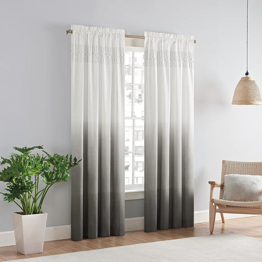 Vue Arashi Modern Boho Decorative Ombre Rod Pocket Window Curtain for Living Room (1 Panel), 52 in X 63 In, Grey  Keeco LLC   