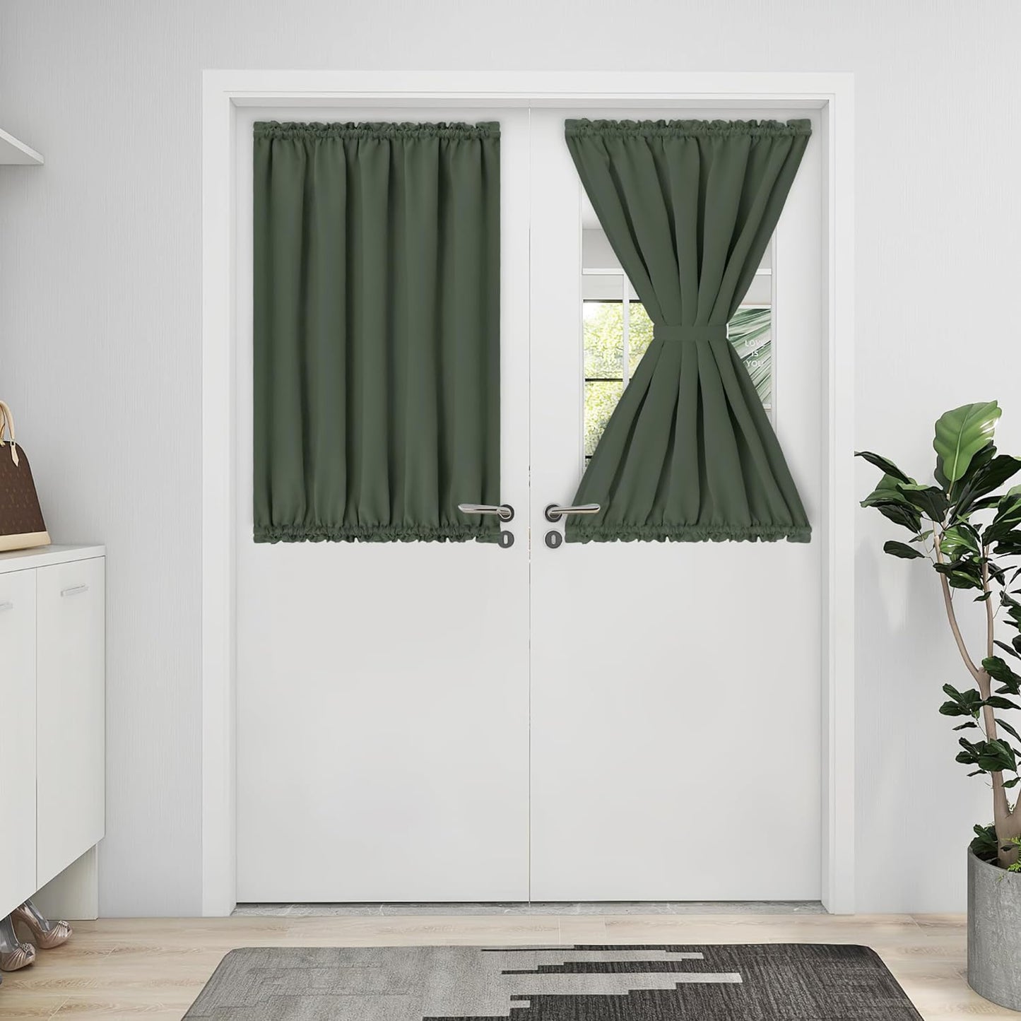 Easy-Going Blackout Door Curtains, Rod Pocket Privacy Light Filtering Sidelight Curtains French Door Curtains with Tieback, 1 Panel, 25X40 Inch, Gray  Easy-Going Greyish Green W25 X L40 Inch 
