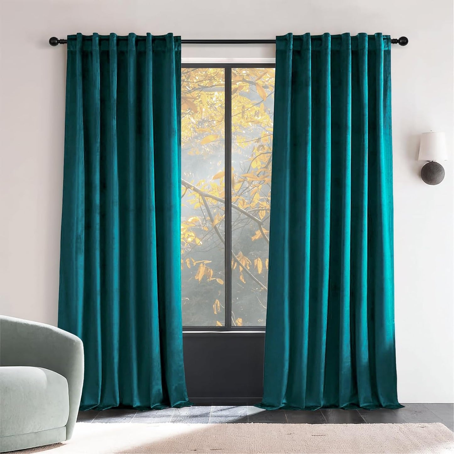 Topfinel Olive Green Velvet Curtains 84 Inches Long for Living Room,Blackout Thermal Insulated Curtains for Bedroom,Back Tab Modern Window Treatment for Living Room,52X84 Inch Length,Olive Green  Top Fine Teal Green 52" X 96" 