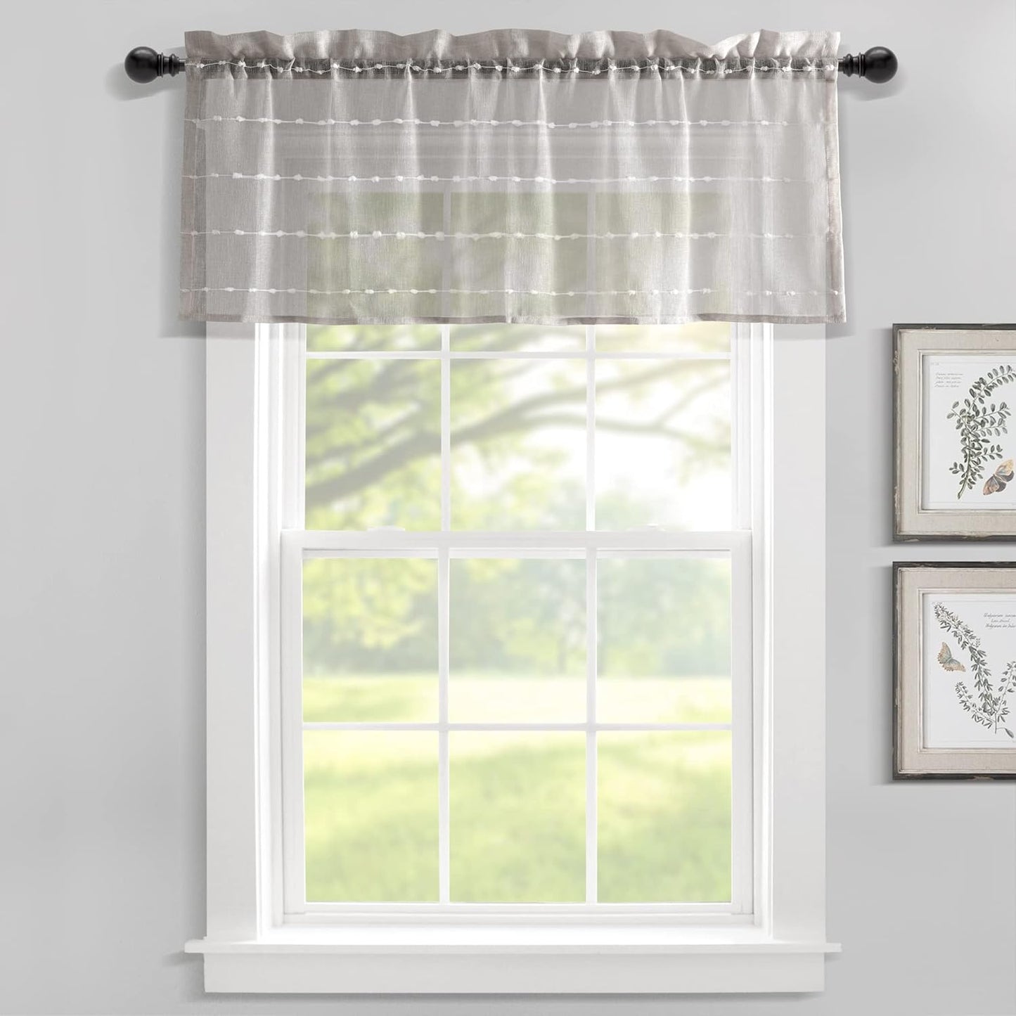 Lush Decor Farmhouse Textured Grommet Sheer Window Curtain Panel Pair, 38"W X 95"L, Gray  Triangle Home Fashions Grey Single Valance
