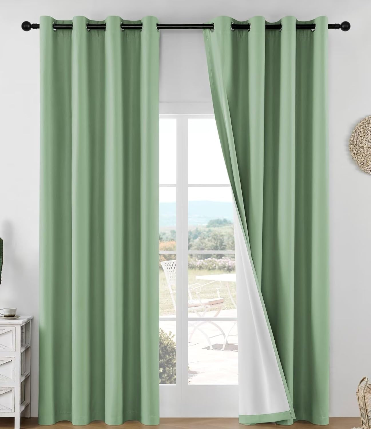 Joydeco 100% Blackout Curtains for Bedroom, Black Out Curtains 90 Inch Long, Ivory White Curtains for Living Room Window Thermal Insulated Drapes(W52 X L90 Inch, Ivory)  Joydeco 100 Blackout | Sage Green 52W X 72L Inch X 2 Panels 