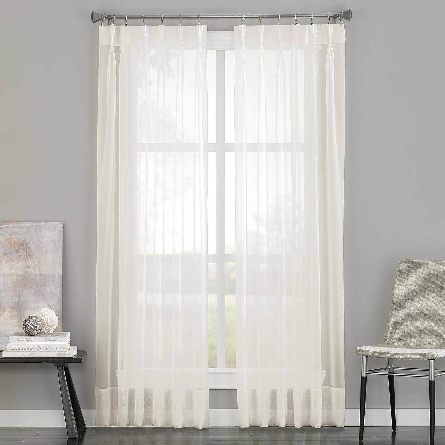 Curtainworks Soho Voile Sheer Pinch Pleat Curtain Panel, 29 by 63", Oyster  CHF Industries Oyster 29 X 108 In 