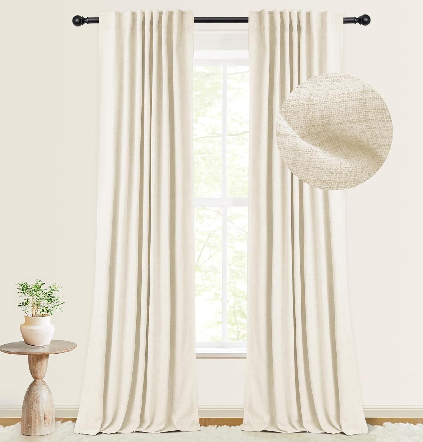 INOVADAY 100% Blackout Curtains 96 Inches Long 2 Panels Set, Thermal Insulated Linen Blackout Curtains for Bedroom, Back Tab/Rod Pocket Curtains & Drapes for Living Room - Beige, W50 X L96  INOVADAY 05 Light Cream 50''W X 90''L 