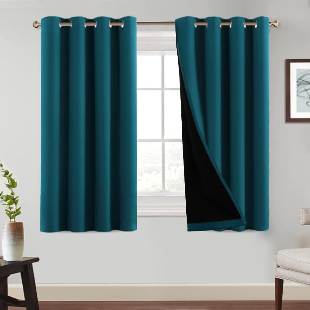 Princedeco 100% Blackout Curtains 84 Inches Long Pair of Energy Smart & Noise Blocking Out Drapes for Baby Room Window Thermal Insulated Guest Room Lined Window Dressing(Desert Sage, 52 Inches Wide)  PrinceDeco Deep Teal 52"W X54"L 
