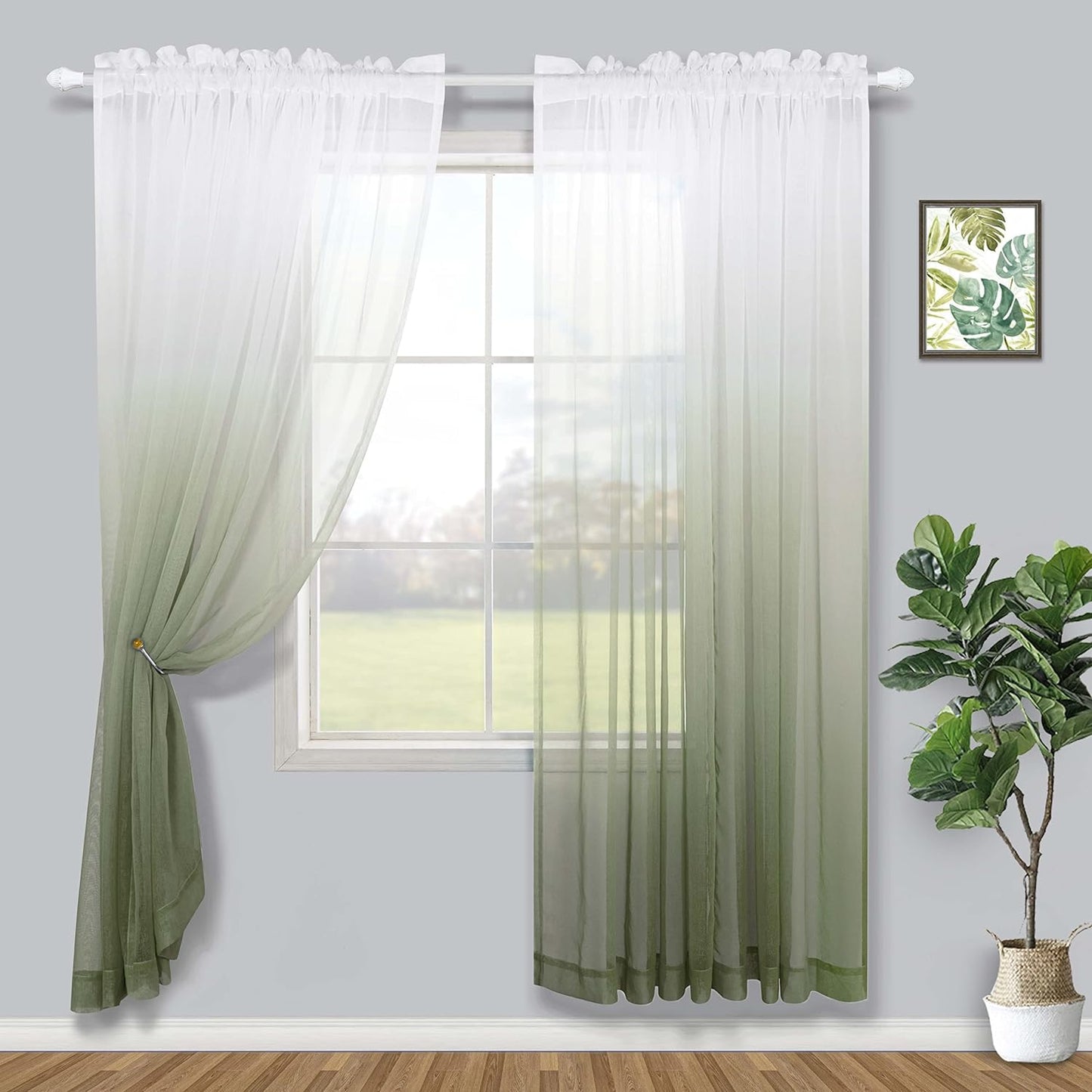 KOUFALL Sage Green Curtains 63 Inch Length for Living Room,2 Panel Set Rod Pocket Boho Curtains for Bedroom 63 Inches Long  KOUFALL TEXTILE   