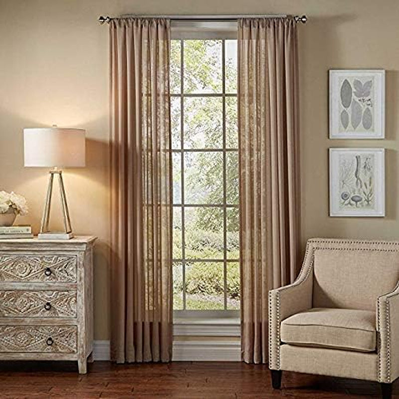 2 Piece Sheer Luxury Curtain Panel Set for Kitchen/Bedroom/Backdrop 84" Inches Long (White )  Jasmine Linen Taupe  