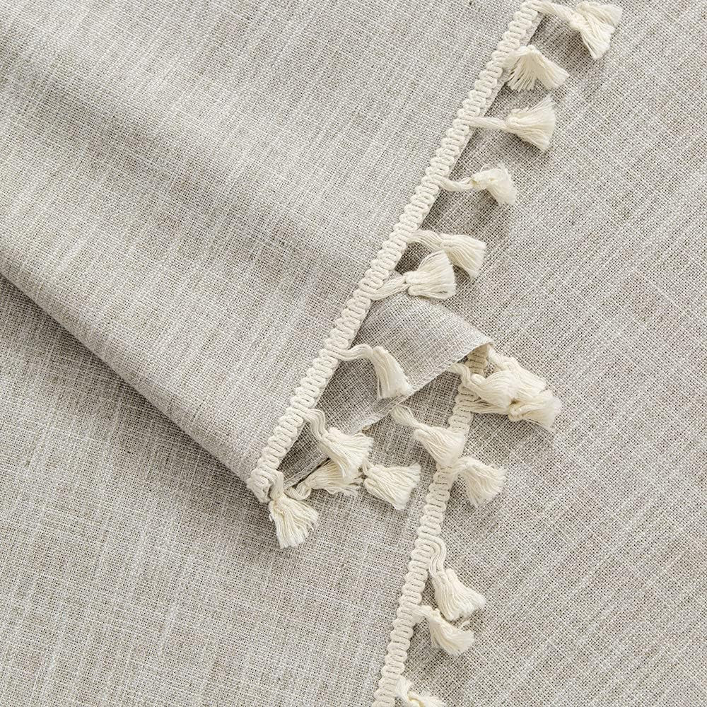Amidoudou 1 Pair Cotton Linen Boho Curtains with Tassel, Farmhouse Curtains for Bedroom Living Room (Beige and Coffee, 2 X 54 X 96 Inch)  Amidoudou   