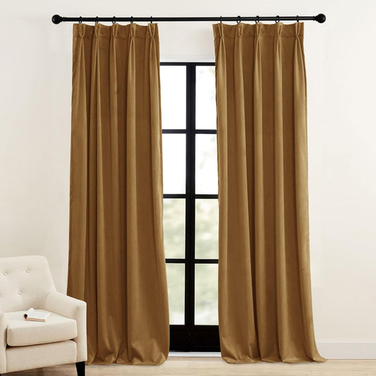 RYB HOME Pinch Pleated Velvet Curtains for Living Room, Blackout Thermal Insulated Noise Reducing Vintage Curtains for Dining Room Bedroom, Gold Brown, W34 X L84 Inches, 2 Panels  RYB HOME   