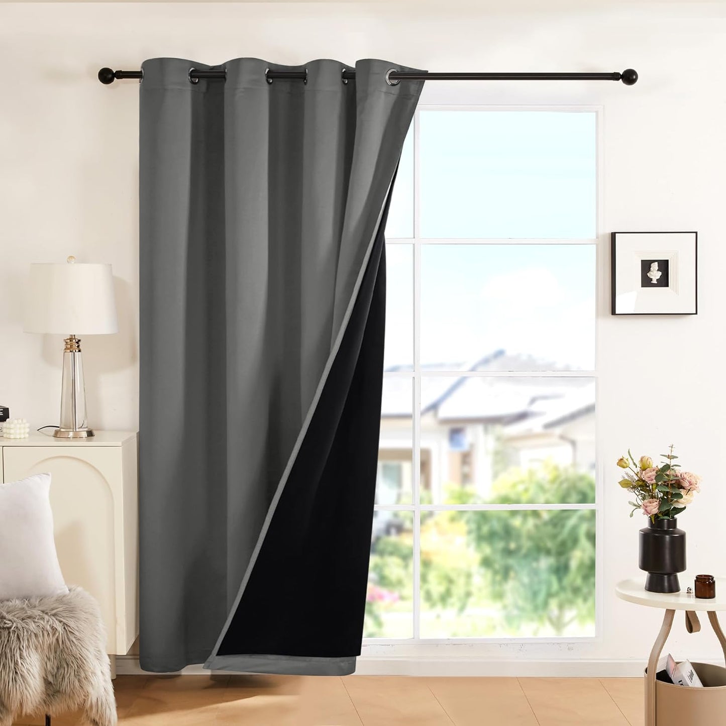 Deconovo 100% White Blackout Curtains, Double Layer Sliding Door Curtain for Living Room, Extra Wide Room Divder Curtains for Patio Door (100W X 84L Inches, Pure White, 1 Panel)  DECONOVO Dark Grey 52W X 84L Inch 