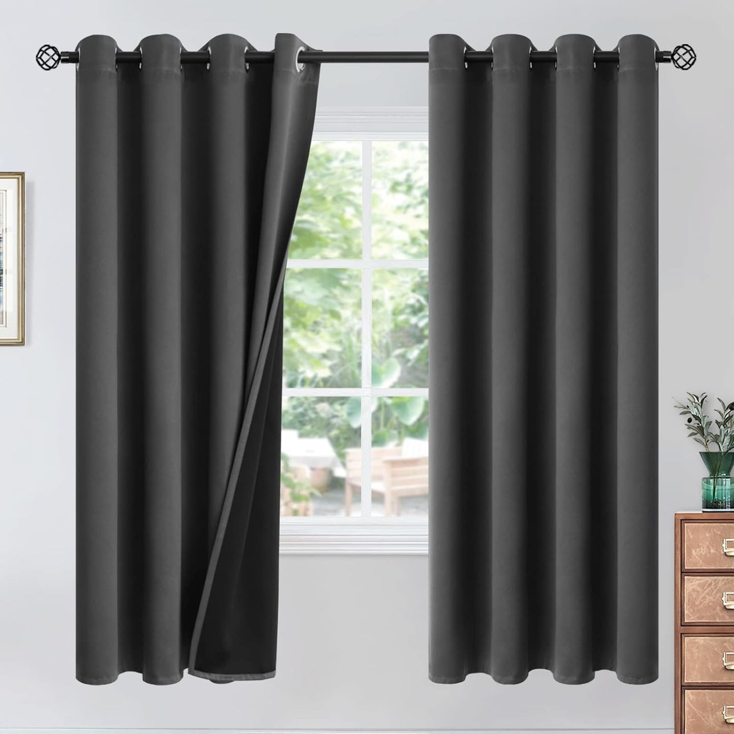 Youngstex Black 100% Blackout Curtains 63 Inches for Bedroom Thermal Insulated Total Room Darkening Curtains for Living Room Window with Black Back Grommet, 2 Panels, 42 X 63 Inch  YoungsTex Dark Grey 52W X 72L 