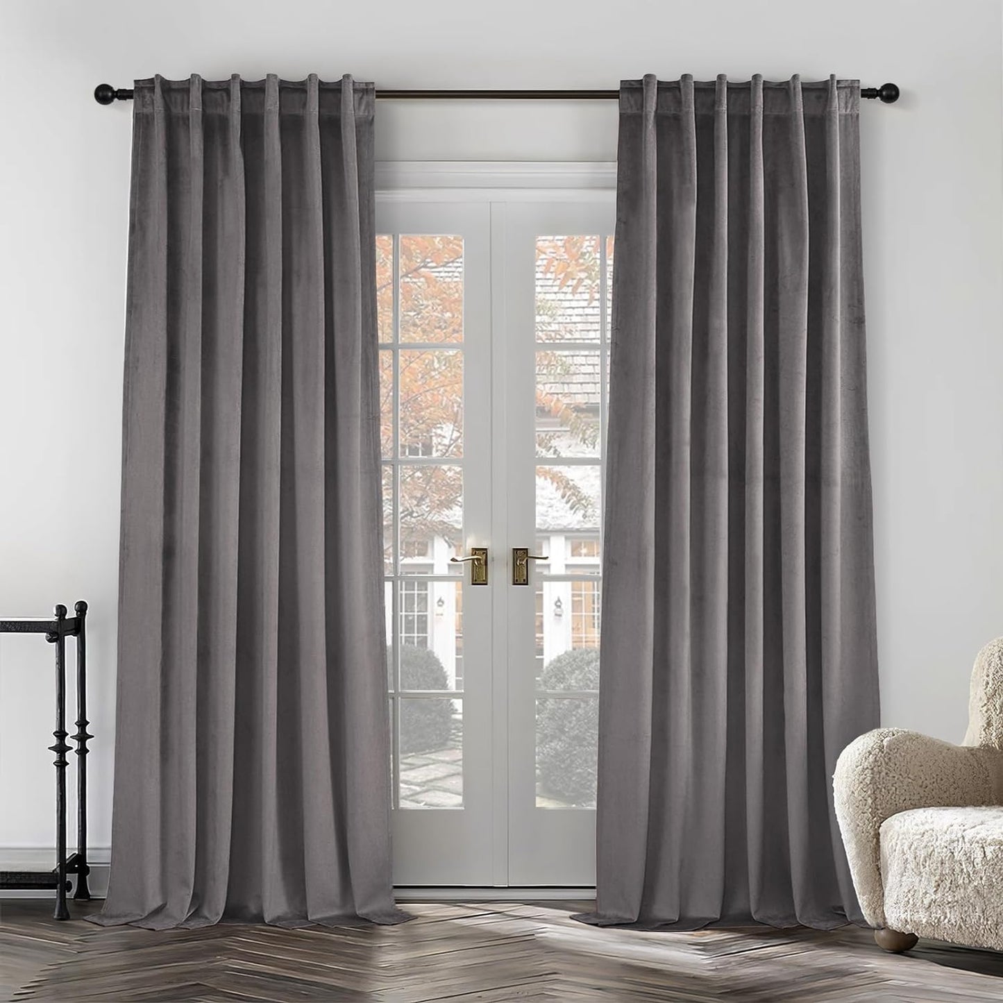 Topfinel Olive Green Velvet Curtains 84 Inches Long for Living Room,Blackout Thermal Insulated Curtains for Bedroom,Back Tab Modern Window Treatment for Living Room,52X84 Inch Length,Olive Green  Top Fine Grey 52" X 96" 
