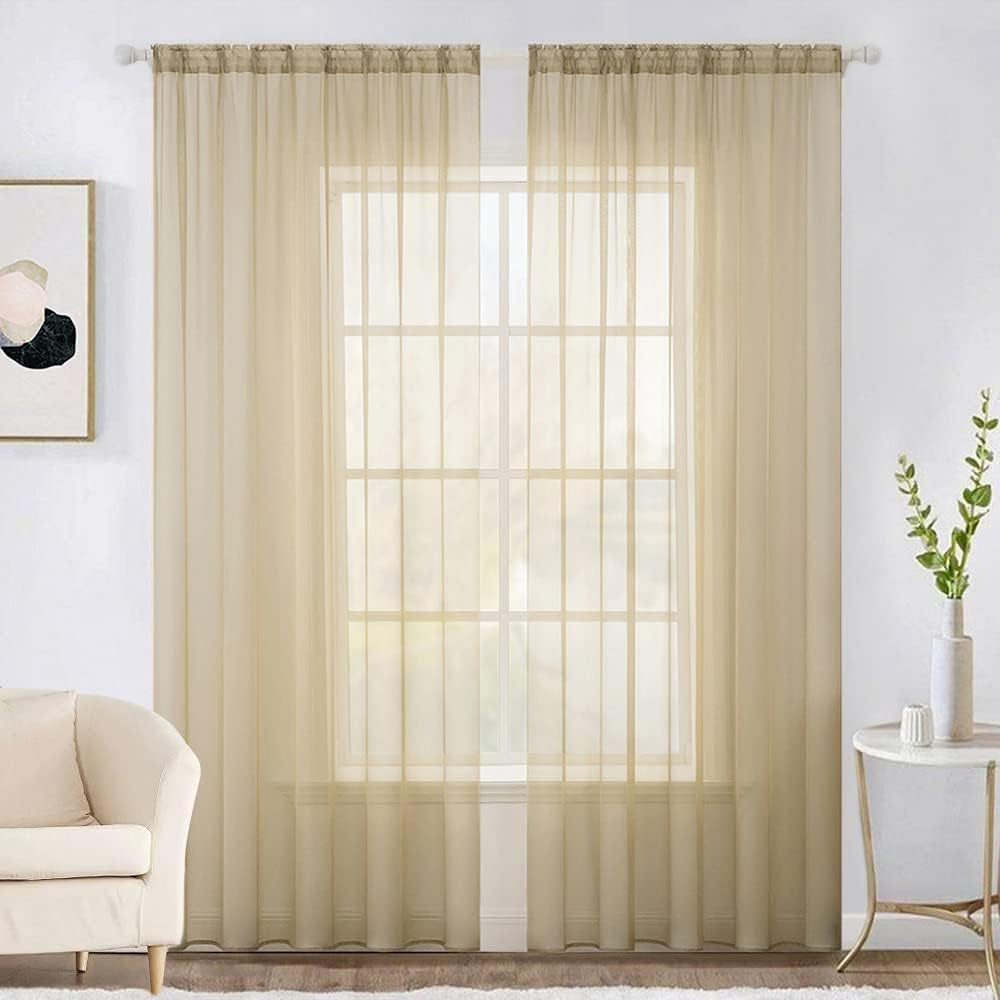 MIULEE White Sheer Curtains 96 Inches Long Window Curtains 2 Panels Solid Color Elegant Window Voile Panels/Drapes/Treatment for Bedroom Living Room (54 X 96 Inches White)  MIULEE Beige 38''W X 84''L 