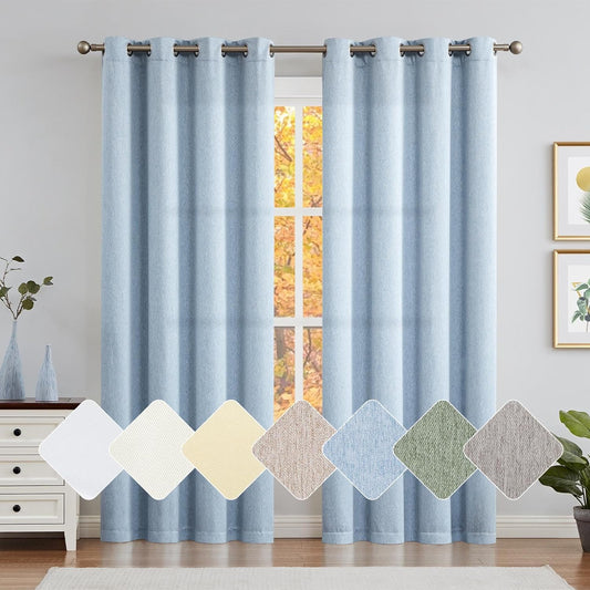 Jinchan Curtains for Bedroom Living Room 84 Inch Long Room Darkening Farmhouse Country Window Curtains Heathered Denim Blue Curtains Grommet Curtains Drapes 2 Panels  CKNY HOME FASHION *Denim Blue 50"W X 84"L 