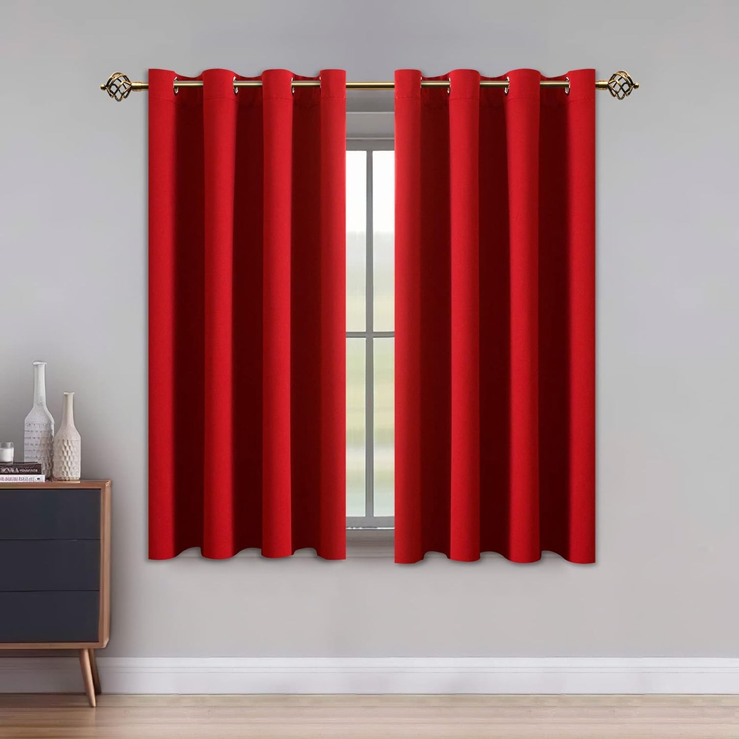 LUSHLEAF Blackout Curtains for Bedroom, Solid Thermal Insulated with Grommet Noise Reduction Window Drapes, Room Darkening Curtains for Living Room, 2 Panels, 52 X 63 Inch Grey  SHEEROOM Red 52 X 54 Inch 