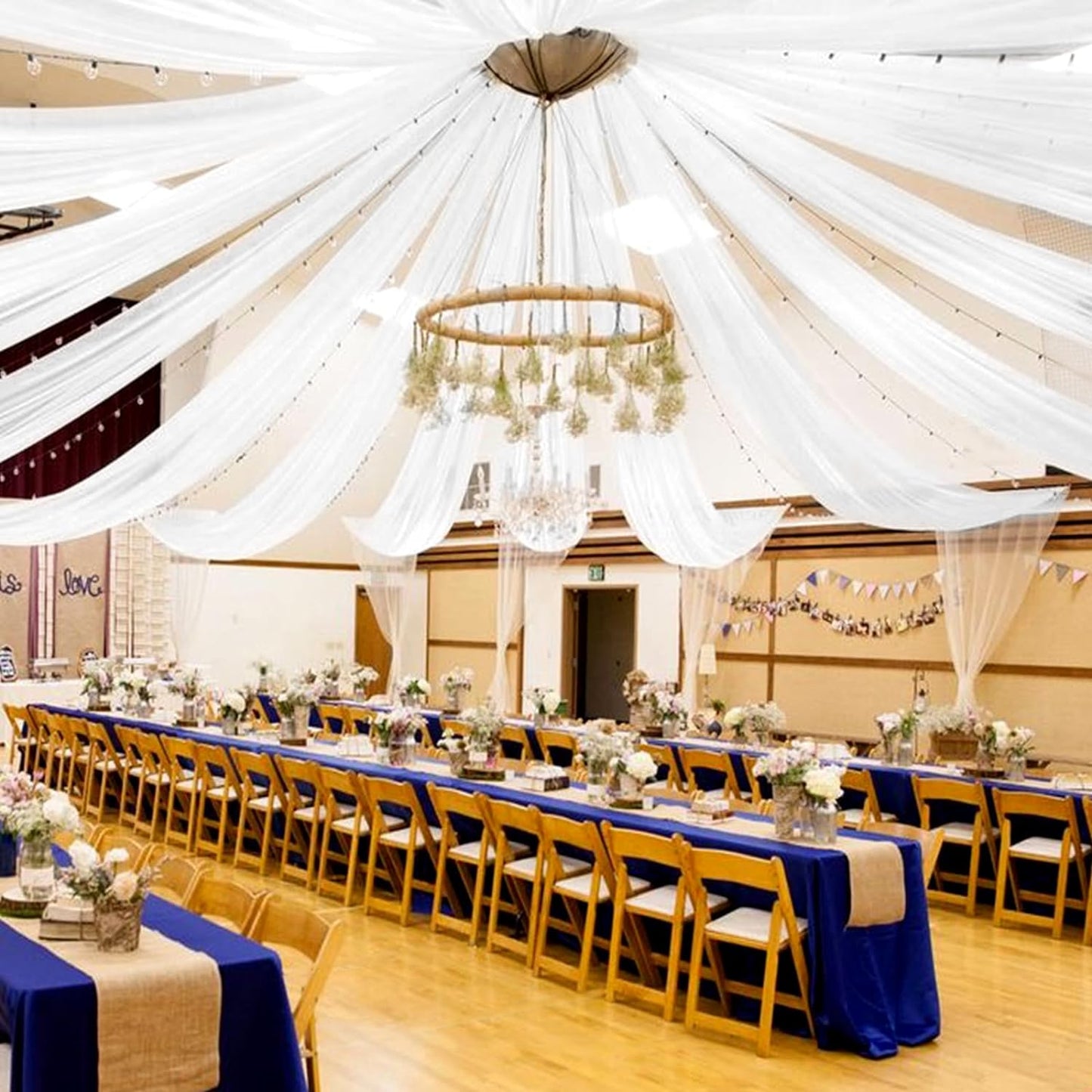 6 Panels White Ceiling Drapes for Wedding Ceiling Drapes 5Ftx20Ft Wedding Arch Draping Fabric Sheer Curtains Voile Chiffon Drapery Draping Wedding Ceiling Decorations for Party Ceremony Stage Swag  Showgeous White 8 Panel-5Ftx10Ft(60"Wx120"L) 