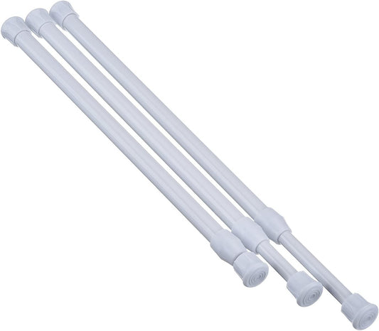 3 Pack Tension Curtain Rod Spring Loaded Curtain Rods Cupboard Bars Window Tensions Rod, Non Slip Shower Rod, Stainless Steel, Adjustable Width (9.84-15.75 Inches, White)