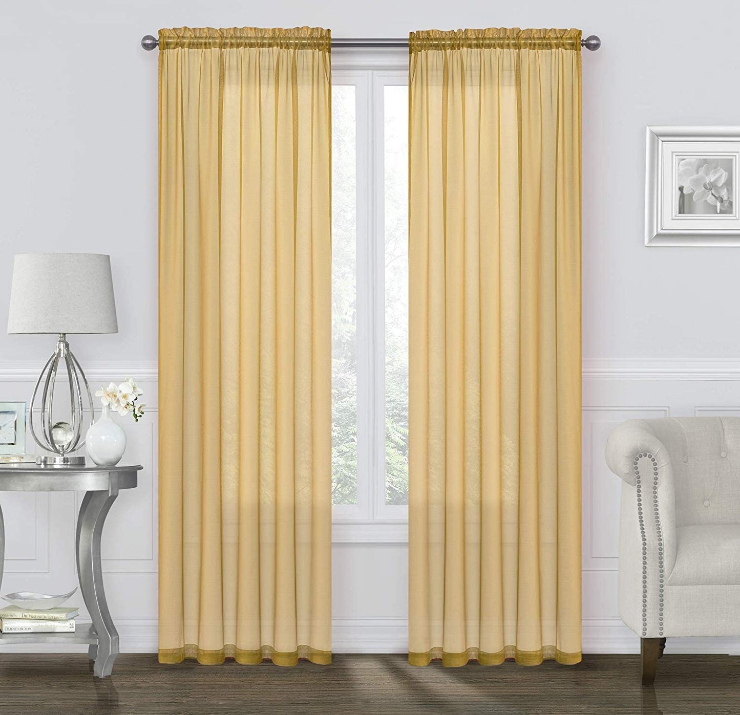 Goodgram 2 Pack: Basic Rod Pocket Sheer Voile Window Curtain Panels - Assorted Colors (White, 84 In. Long)  Goodgram Gold Contemporary 95 In. Long