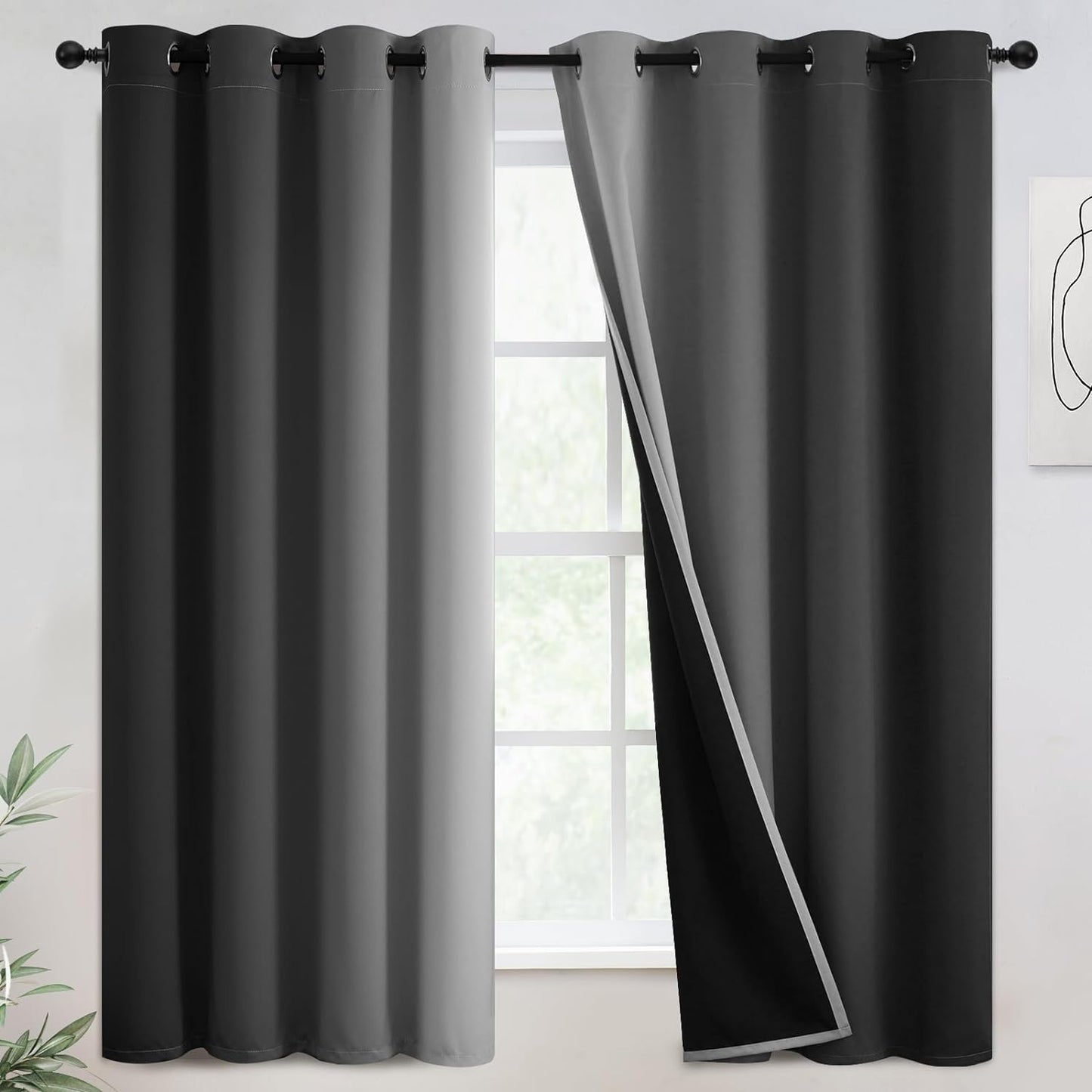 COSVIYA 100% Blackout Curtains & Drapes Ombre Purple Curtains 63 Inch Length 2 Panels,Full Room Darkening Grommet Gradient Insulated Thermal Window Curtains for Bedroom/Living Room,52X63 Inches  COSVIYA Black To Greyish White 52W X 63L 