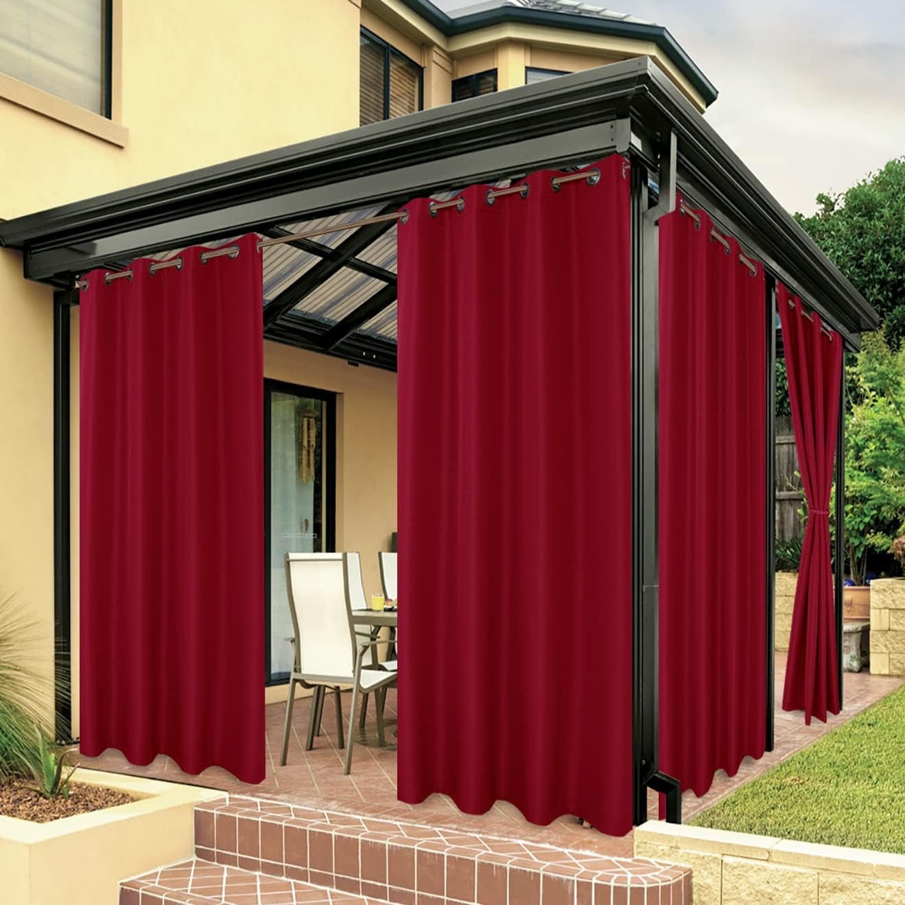 BONZER Outdoor Curtains for Patio Waterproof, Premium Thick Privacy Weatherproof Grommet outside Curtains for Porch, Gazebo, Deck, 1 Panel, 54W X 84L Inch, White  BONZER Red 54W X 120L Inch 