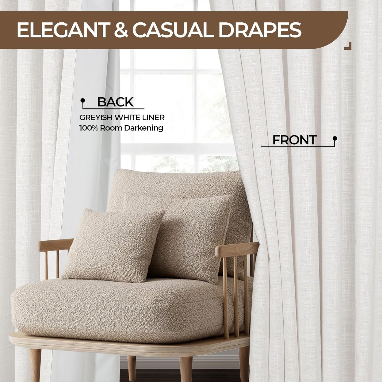 INOVADAY 100% Blackout Curtains for Bedroom, Pinch Pleated Linen Blackout Curtains 96 Inch Length 2 Panels Set, Thermal Room Darkening Linen Curtain Drapes for Living Room, W40 X L96,Beige White  INOVADAY   