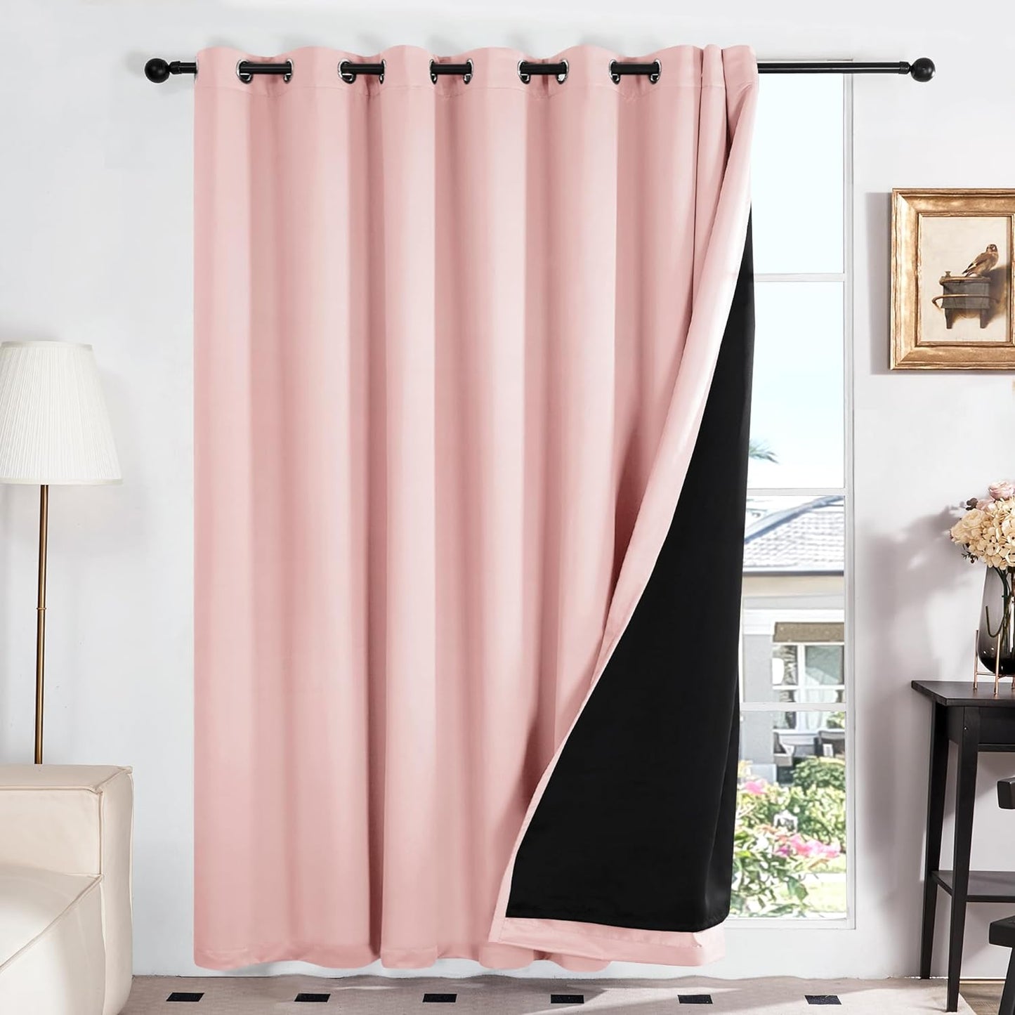 Deconovo 100% White Blackout Curtains, Double Layer Sliding Door Curtain for Living Room, Extra Wide Room Divder Curtains for Patio Door (100W X 84L Inches, Pure White, 1 Panel)  DECONOVO Pink 100W X 95L Inch 