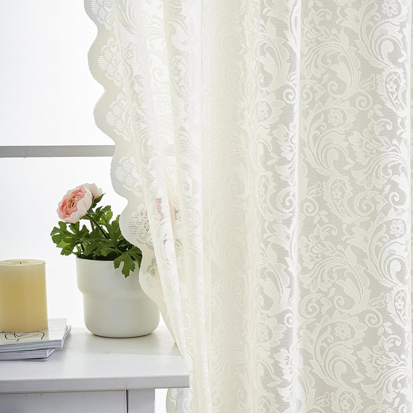 ALIGOGO White Lace Curtains 84 Inches Long-Vintage Floral Luxury Lace Sheer Curtains for Living Room 2 Panels Rod Pocket 52 W X 84 L Inch,White  ALIGOGO Ivory 52" W X 45" L 