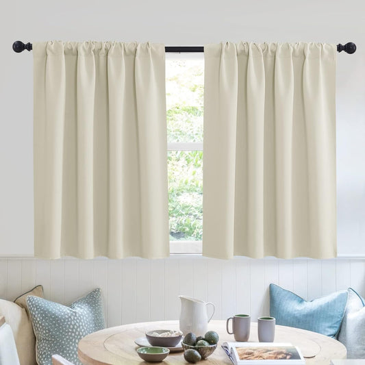 RYB HOME Short Curtains for Bedroom - Room Darkening Curtains Thermal Insulated Sunlight Block for Kitchen Cabinet Basement Bathroom Window Covering, W 52 X L 36, Beige, 2 Panels  RYB HOME   