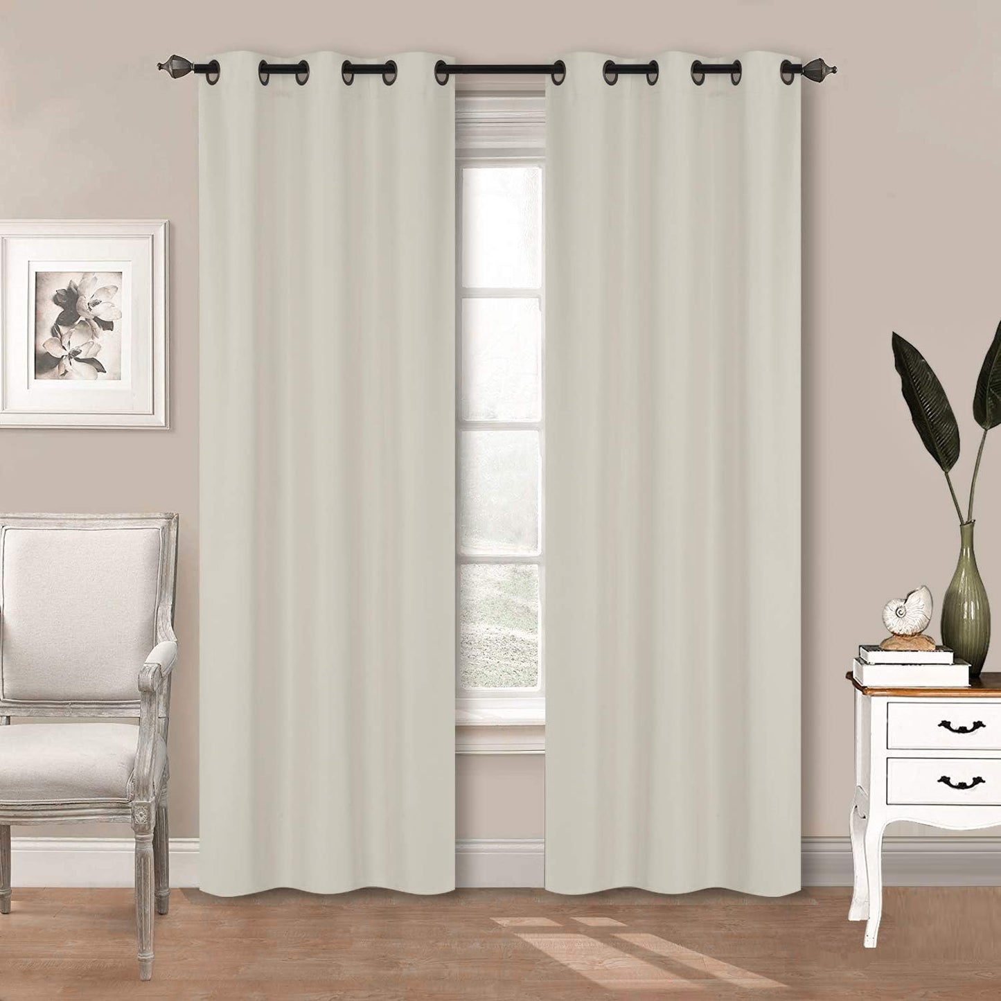Home Collection 2 Panels 100% Blackout Curtain Set Solid Color with Rod Pocket Grommet Drapes for Kitchen, Dinning Room, Bathroom, Bedroom,Living Room Window New (74” Wide X 62” Long, Ivory)  Kids Zone home Linen Ivory 74” Wide X 83” Long 
