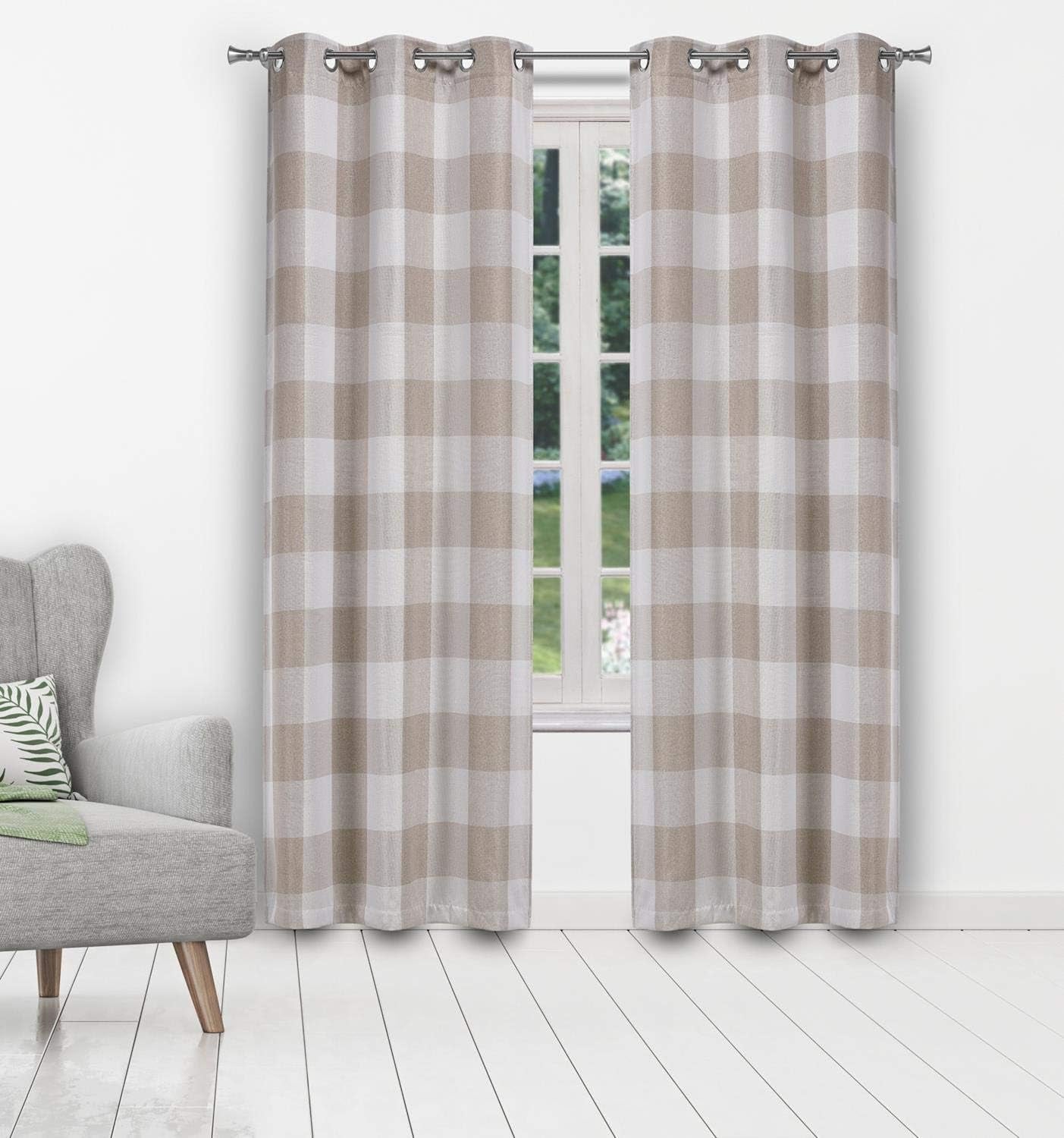 Blackout 365 Aaron Checkered Set Buffalo Plaid Blackout Bedroom-Insulated and Energy Efficient Rod Pocket Window Curtains for Living Room, 37 in X 84 in (W X L), Grey  Blackout 365 Linen 37 In X 96 In (W X L) 