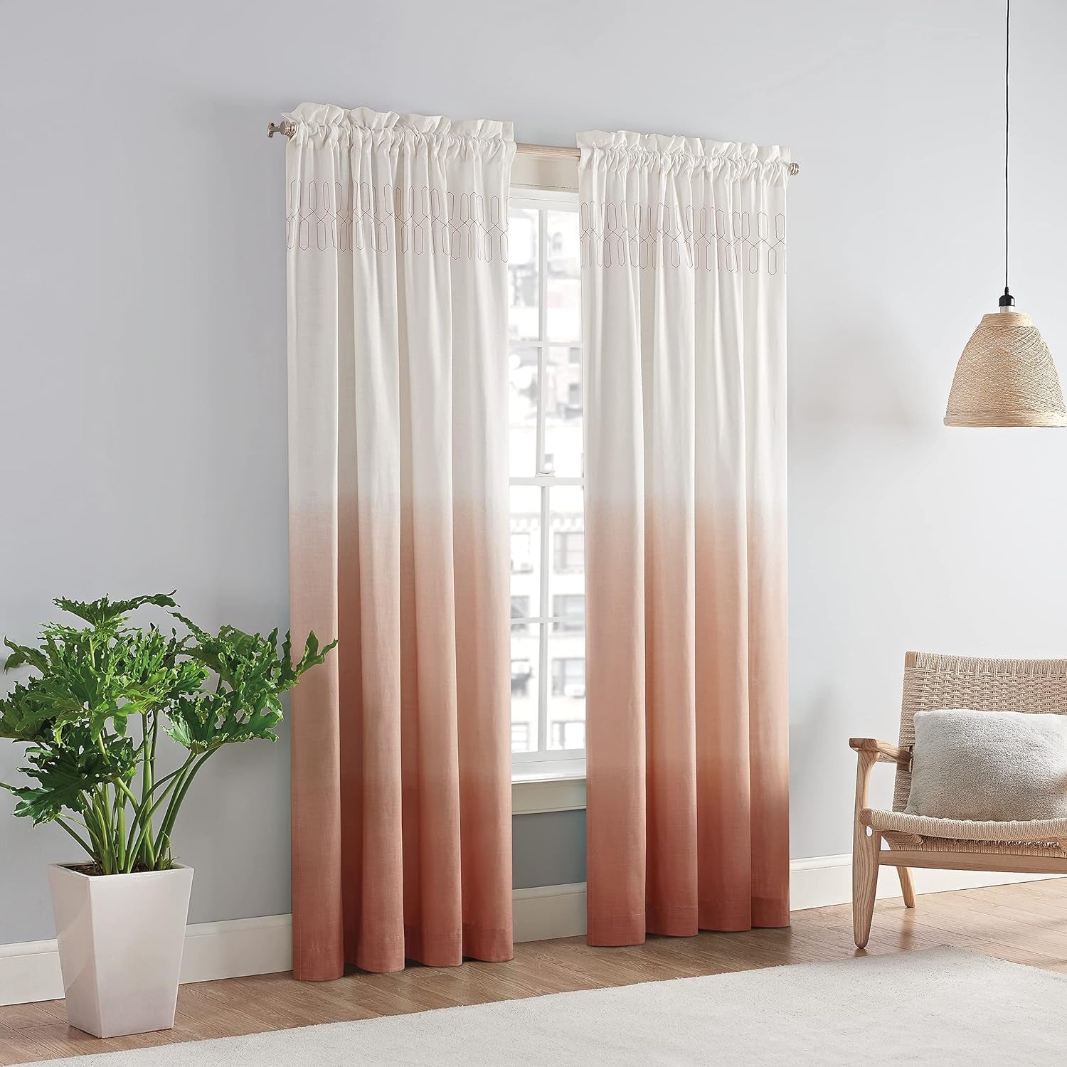 Vue Arashi Modern Boho Decorative Ombre Rod Pocket Window Curtain for Living Room (1 Panel), 52 in X 63 In, Grey  Keeco LLC Melon 52 In X 84 In 
