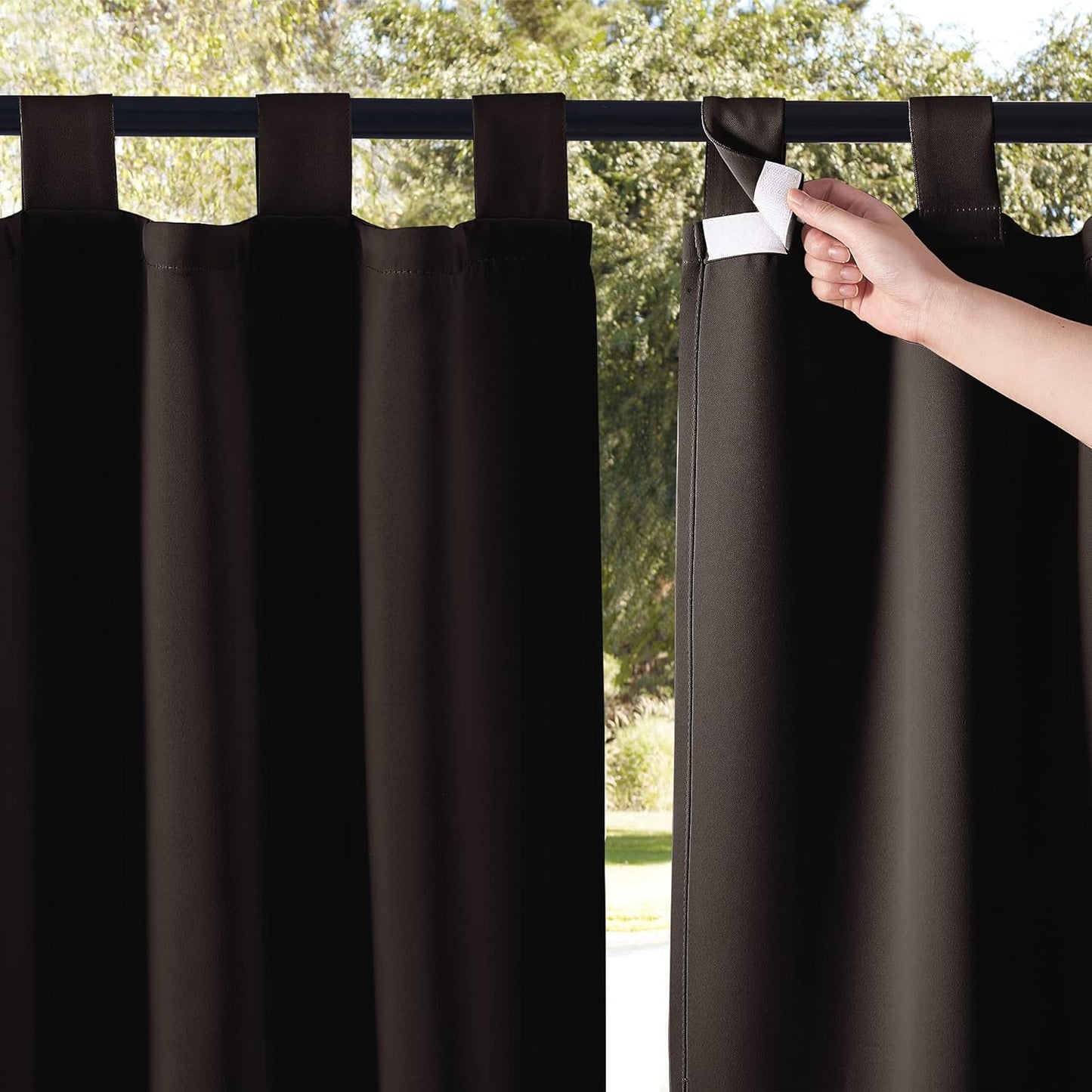 NICETOWN 2 Panels Outdoor Patio Curtainss Waterproof Room Darkening Drapes, Detachable Sticky Tab Top Thermal Insulated Privacy Outdoor Dividers for Porch/Doorway, Biscotti Beige, W52 X L84  NICETOWN Brown W52 X L108 