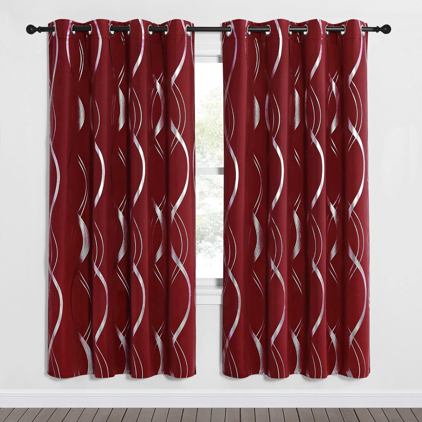 NICETOWN Grey Blackout Curtains 84 Inch Length 2 Panels Set for Bedroom/Living Room, Noise Reducing Thermal Insulated Wave Line Foil Print Drapes for Patio Sliding Glass Door (52 X 84, Gray)  NICETOWN Burgundy Red 52"W X 72"L 