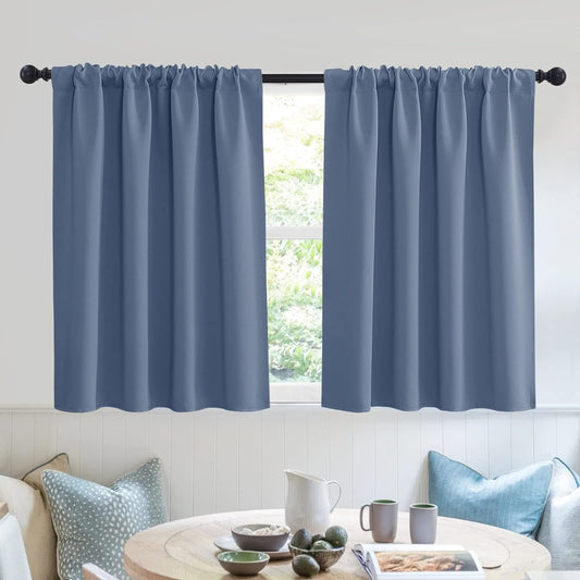 RYB HOME Blackout Curtains for Small Window - Thermal Insulated Noise Reducing Energy Efficiency Small Window Decor for Closet Basement Cafe, 52 Inches Wide X 36 Inches Long, Stone Blue, 1 Pair  RYB HOME   