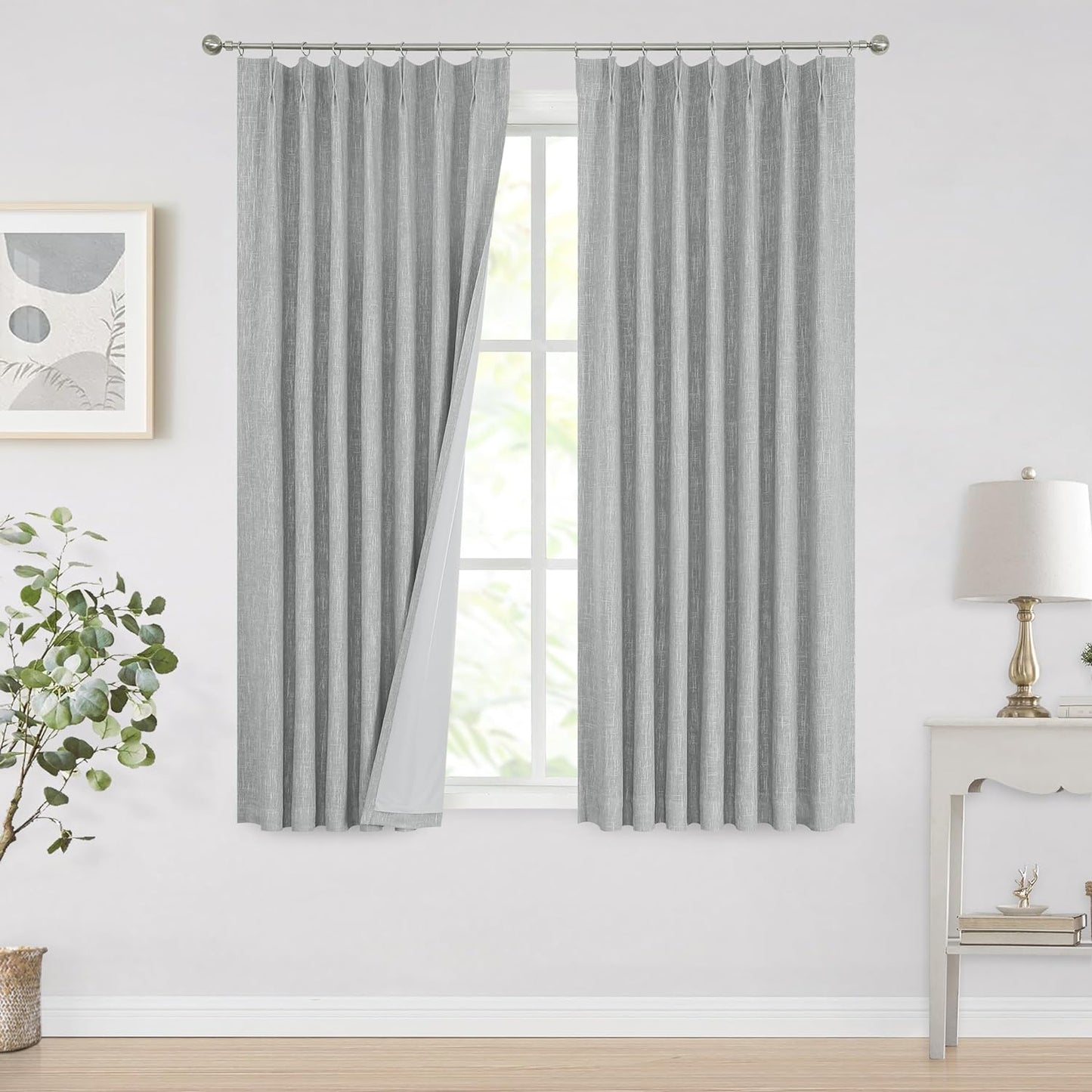 Vision Home White Pinch Pleated Full Blackout Curtains Thermal Insulated Window Curtains 84 Inch for Living Room Bedroom Room Darkening Pinch Pleat Drapes with Hooks Back Tab 2 Panel 40" Wx84 L  Vision Home Silver Grey 40"X72"X2 