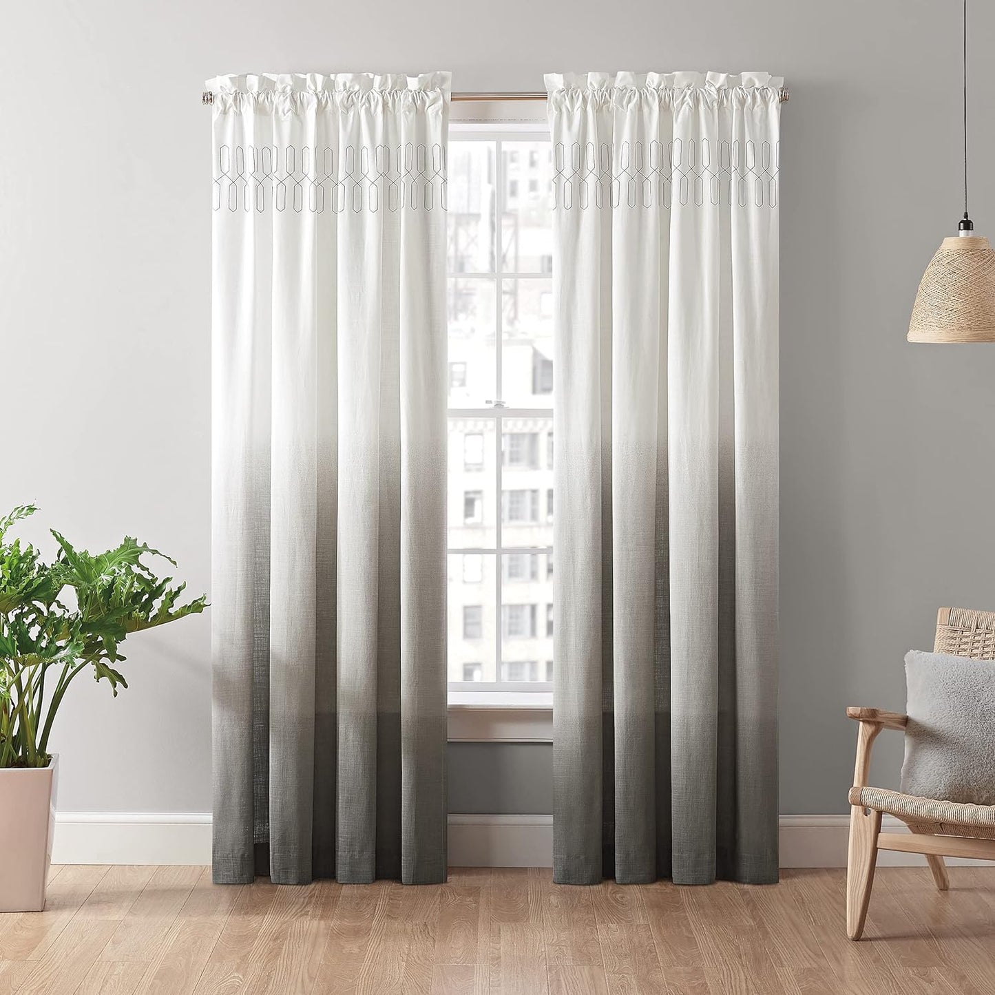 Vue Arashi Modern Boho Decorative Ombre Rod Pocket Window Curtain for Living Room (1 Panel), 52 in X 63 In, Grey  Keeco LLC   
