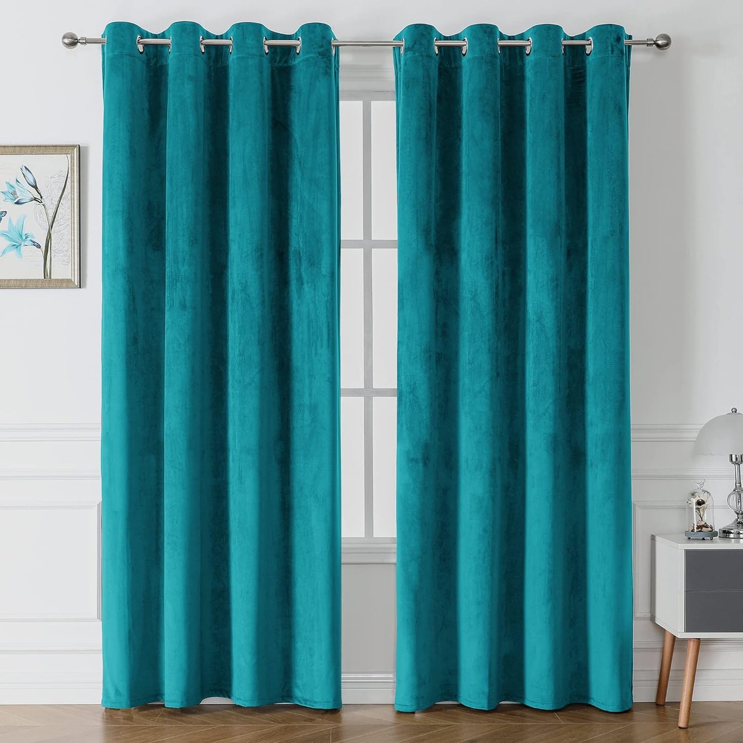 Victree Velvet Curtains for Bedroom, Blackout Curtains 52 X 84 Inch Length - Room Darkening Sun Light Blocking Grommet Window Drapes for Living Room, 2 Panels, Navy  Victree Teal Blue 52 X 96 Inches 