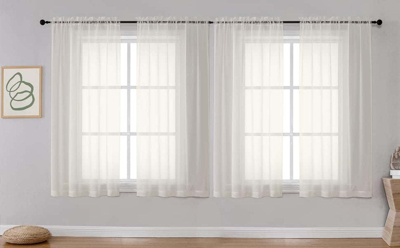 OVZME Sheer White Curtains 63 Inches Length Window Treatment for Kitchen, Elegant Airy Transparent Curtain Draperies Rod Pocket for Kids Living Room, 2 Pair 4 Panels, Each 42 Width 63 Length  OVZME Ivory 42W X 54L 