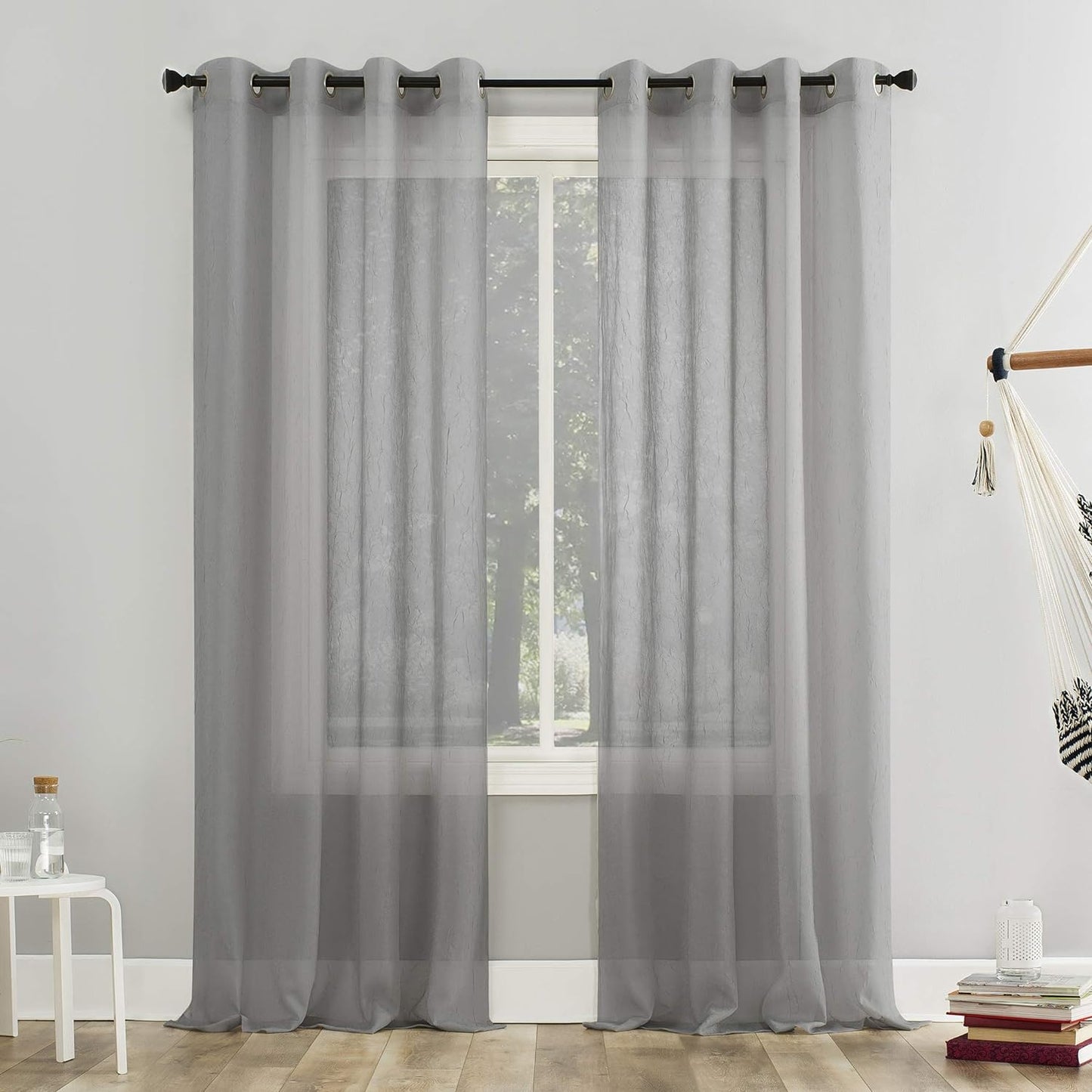 No. 918 Erica Crushed Sheer Voile Grommet Curtain Panel 84.00" X 51.00"  No. 918 Silver Gray 51" X 95" Panel 