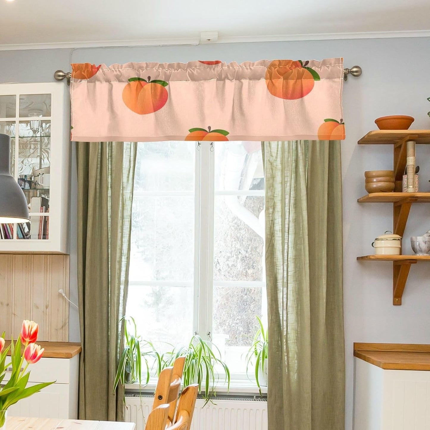 Pink Peach Fruit Kitchen Curtains for Kitchen Window Bedroom 54 by 18 Inch Kitchen Window Valance over Sink 1 Panel Window Scarf Valance