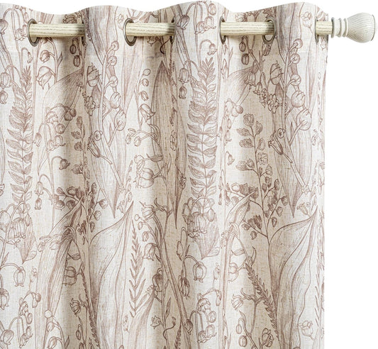 Floral Curtains 84 Inches Long Linen Curtains for Living Room Bedroom Light Filtering Privacy Protect Drapes Set Soft Touch Plant Pattern Window Treatment, 52" Wide, Brown, 2 Panels  MEETSKY A-Brown 52"W X 63"L 