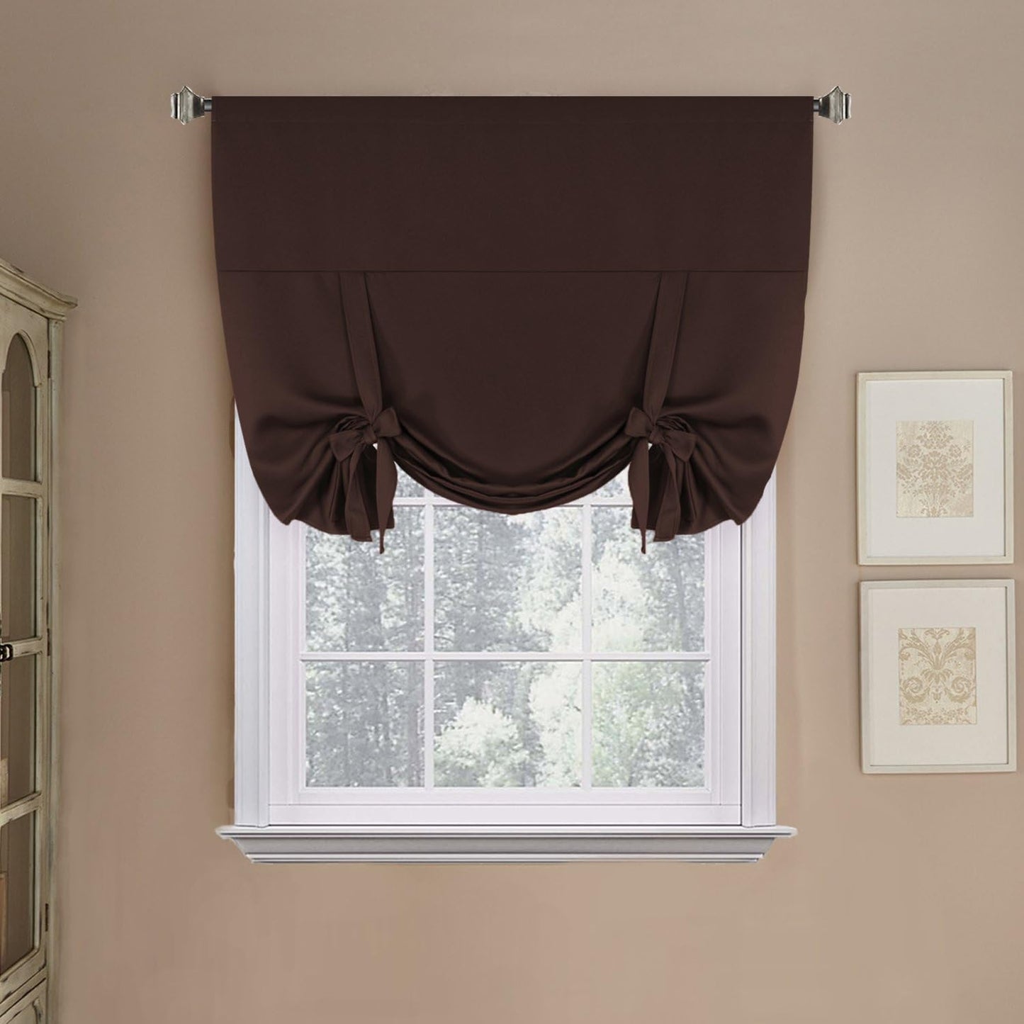 H.VERSAILTEX Tie up Curtain Thermal Insulated Room Darkening Rod Pocket Valance for Bedroom (Coral, 1 Panel, 42 Inches W X 63 Inches L)  H.VERSAILTEX Chocolate Brown W42" X L63" 1-Pack 