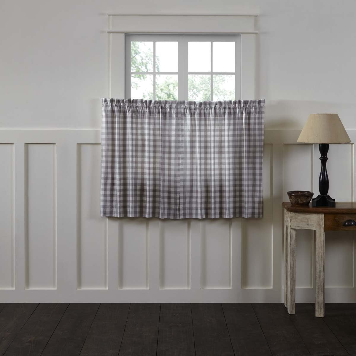 VHC Brands Farmhouse Grey Ash Buffalo Check Cotton Annie Curtains Rod Pocket Tie Back(S) Door Panel  VHC Brands Tan 36 In X 36 In (Tier Set) 