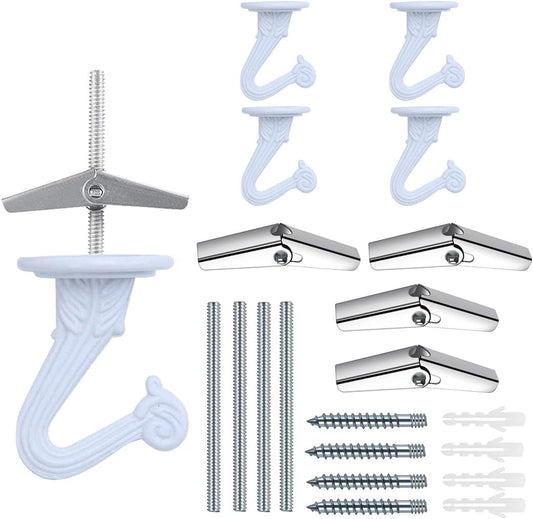 4 Sets Swag Ceiling Hooks Heavy Duty Swag Hook with Hardware for Hanging Plants Ceiling Installation Cavity Wall Fixing (4 Sets White)