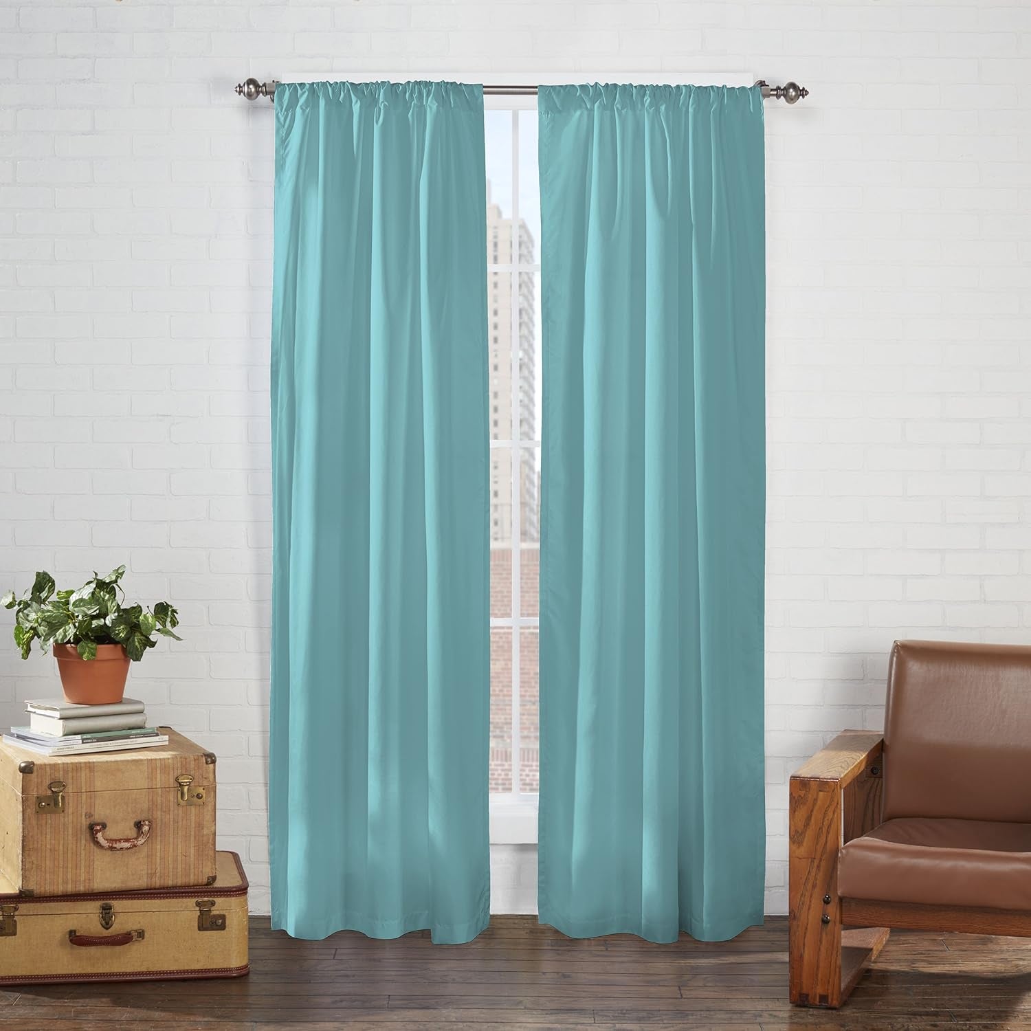 Pairs to Go Cadenza Modern Decorative Rod Pocket Window Curtains for Living Room (2 Panels), 40 in X 84 In, Teal  Keeco LLC Aegean 40 In X 54 In 